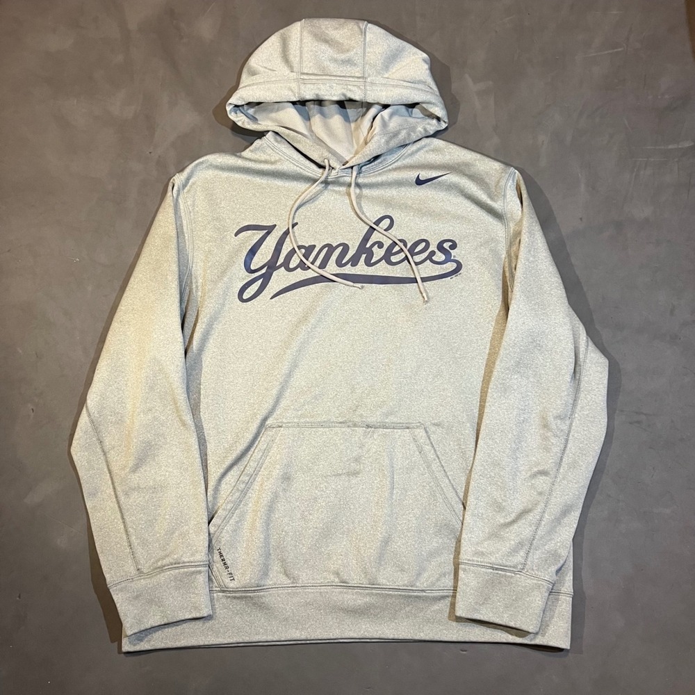 Nike Mens New York‎ Yankees Therma-FIT Hoodie Gray MLB Pullover Large Spellout